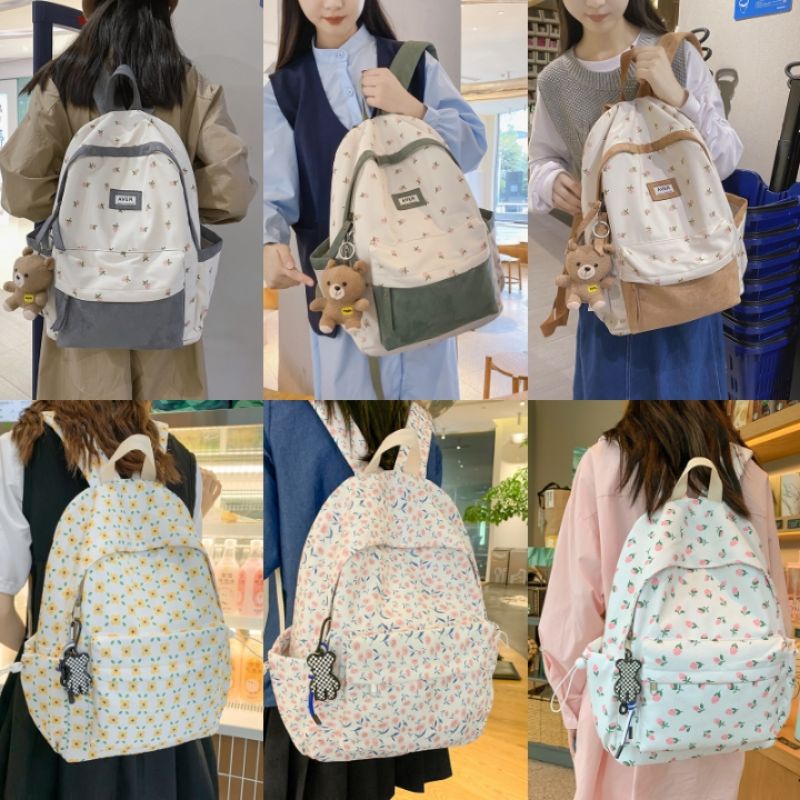 Tas Ransel Laptop Backpack Korea Import Wanita 29 + Gantungan Kunci / Boneka