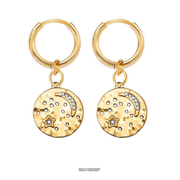 Bulan Bintang bulat anting-anting Amerika Eropa sederhana serbaguna liontin hias zirkonium stainless
