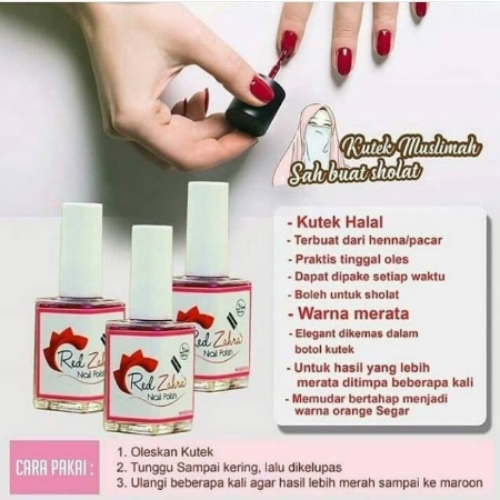 ⭐BAGUS⭐ RED ZAHRA Henna Nail Polish 15ml BPOM | Kutek Cat Kuku Halal Herbal Sah Wudhu Sholat