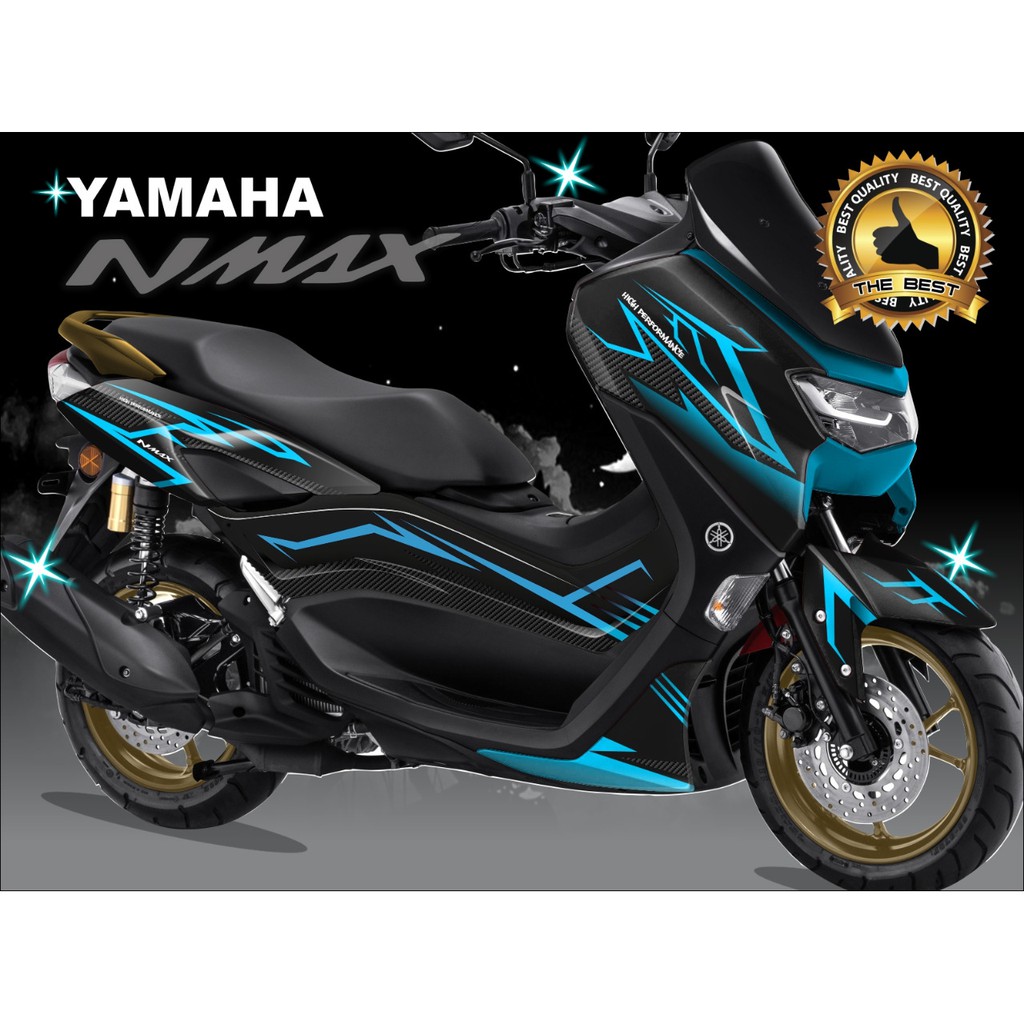 Jual decal nmax new 2021 black karbon garis biru/sticker nmax full