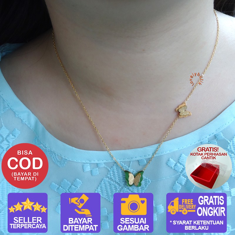 Lovelybutik Kalung Titanium Wanita Anti Karat Brenda Kalung Titanium Dengan Liontin Kupu-Kupu