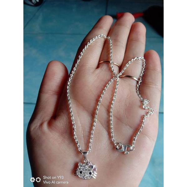 kalung medan liontin mickey dan hellokitty anak perak murni