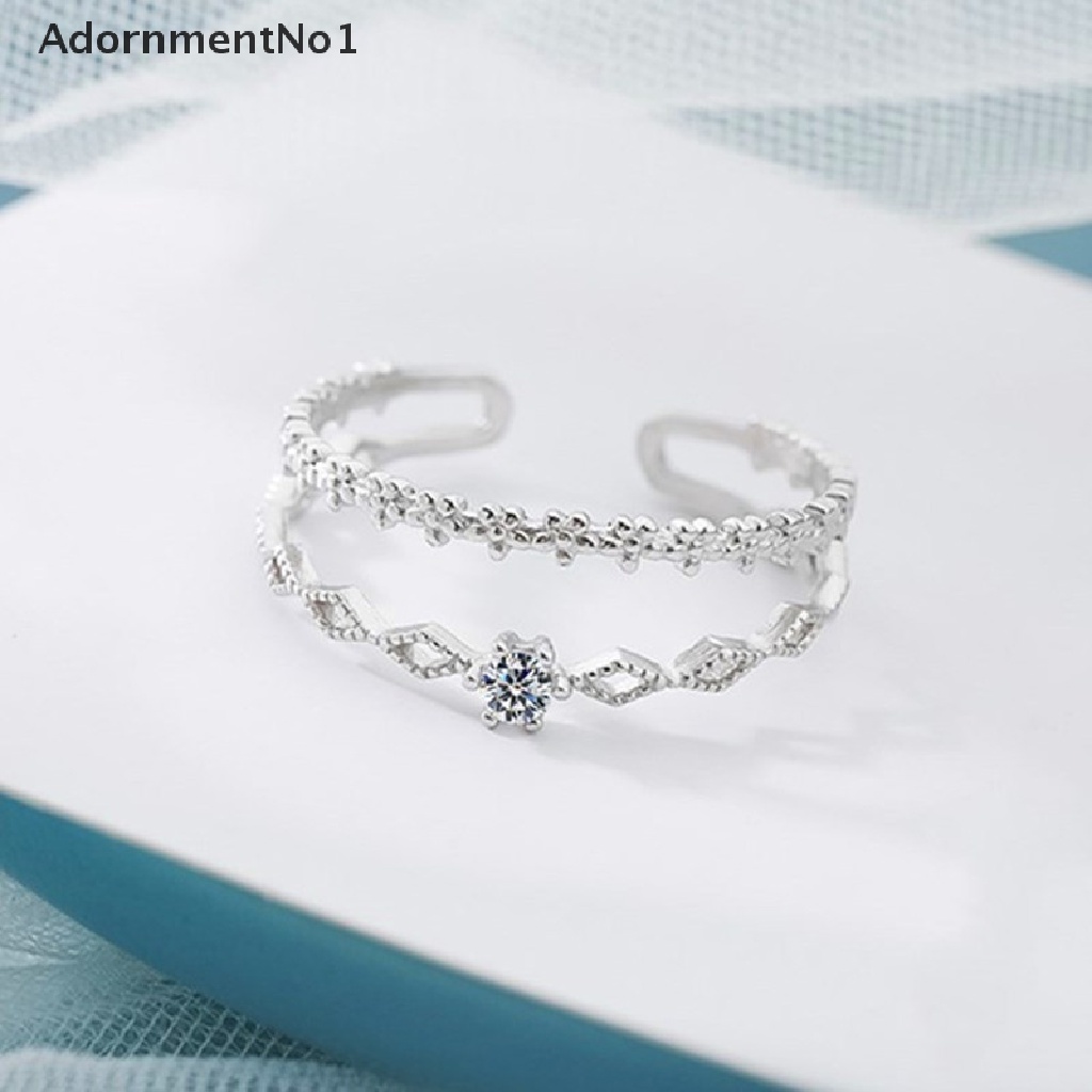 (AdornmentNo1) Cincin Terbuka Multilayer Motif Geometri Aksen Zircon + Kristal Untuk Perhiasan Wanita