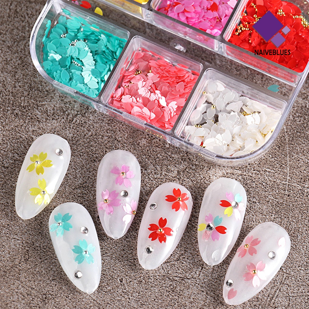 Naiveblue 1 Kotak Bunga Sakura + Daun Bahan Resin Anti Air Untuk Dekorasi Nail Art