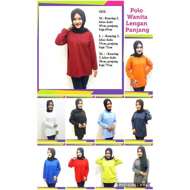 KAOS KERAH PEREMPUAN LENGAN PANJANG/KAOS POLO PANJANG WANITA/KAOS POLO HIJAB PREMIUM