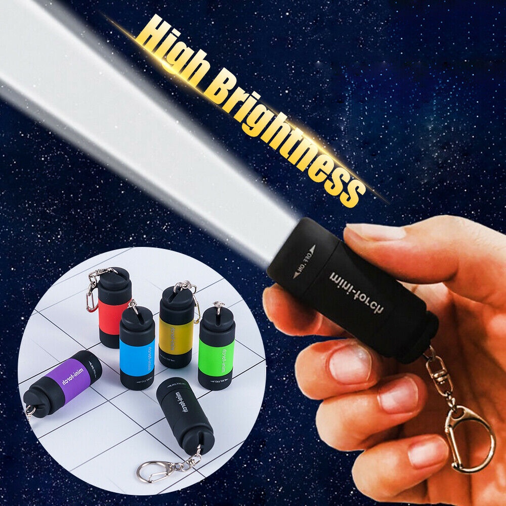 Gantungan Kunci Lampu Senter LED Mini Portable Anti Air USB Rechargeable Untuk Camping / Hiking