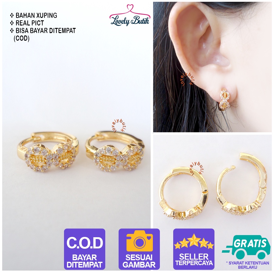 Lovelybutik - Anting Xuping Jepit Model Permata Pita Lapis Emas 24K Corneli4 Giwang Anting Xuping Premium Wanita Dewasa Model Terbaru