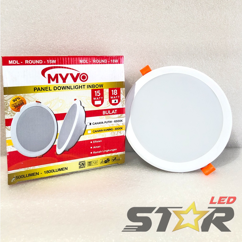 MYVO Panel Downlight Inbow LED 12W, 15W, 18W Lampu Modern Murah Hemat Energi Irit Listrik Plafon Langit Rumah 12 15 18 WATT Star