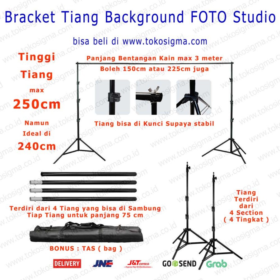 Tiang Kain Foto Green Screen Tripod Stand 3x2.5 M Back Ground Backdrop Studio