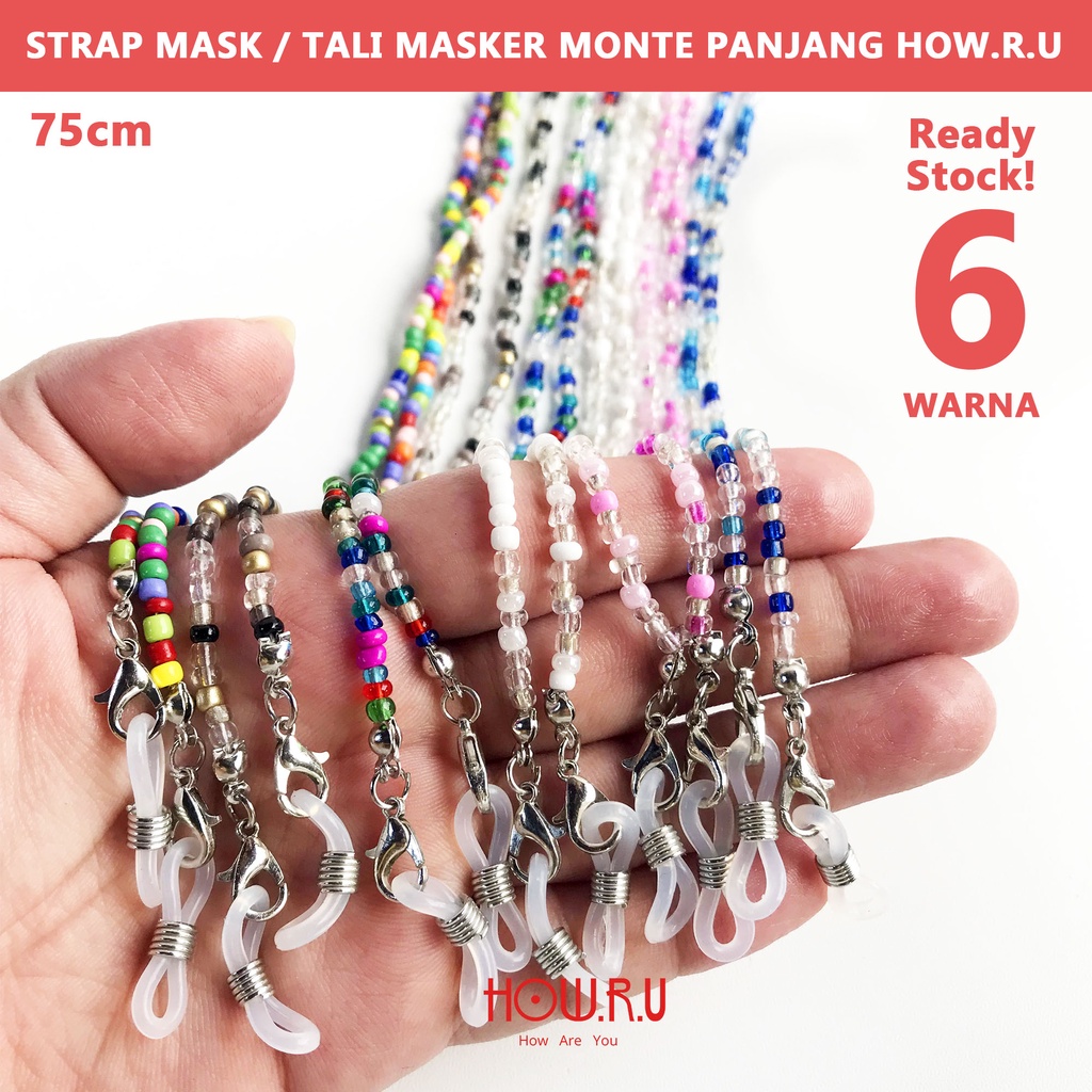 HOW.R.U | Strap Masker Manik Panjang / Tali Lanyard / Kalung Masker / Tali Tas Monte Murah Lucu Warna-Warni 75cm