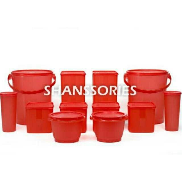 [indra] Set Merah Toples Bulat Isi 12pcs/sbmb 2242/bonus 2 Gelas/toples Peyek