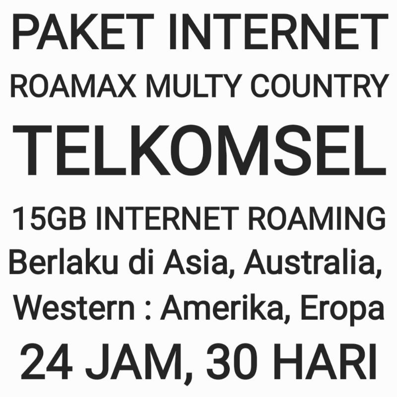 Paket Internet Roamax Roaming Telkomsel Multy Country Western Luar Negeri Negri 15GB Tsel Kuota Data