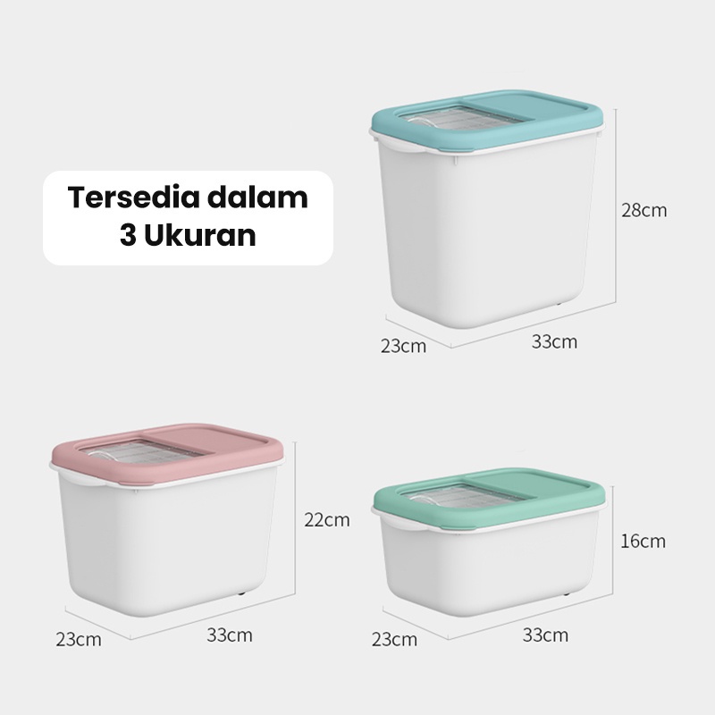 Tempat Beras Kotak Penyimpanan Kacang Tepung Makanan Rice Box Storage Bisa Didorong dengan Roda 5kg, 7,5kg &amp; 10kg