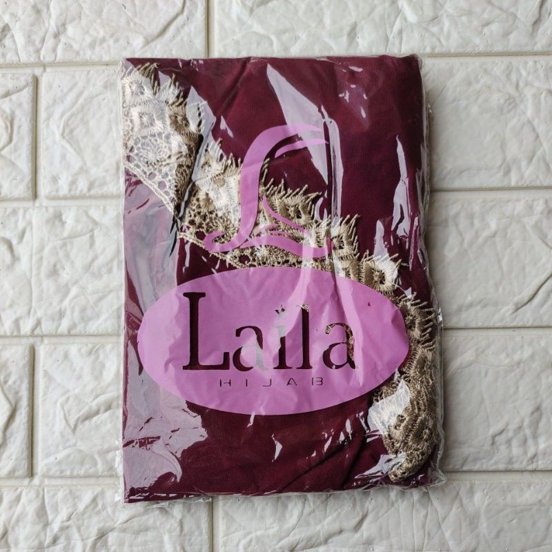 JILBAB INSTAN CASIL LAILA LIST TEPI FULL RENDA-Marun