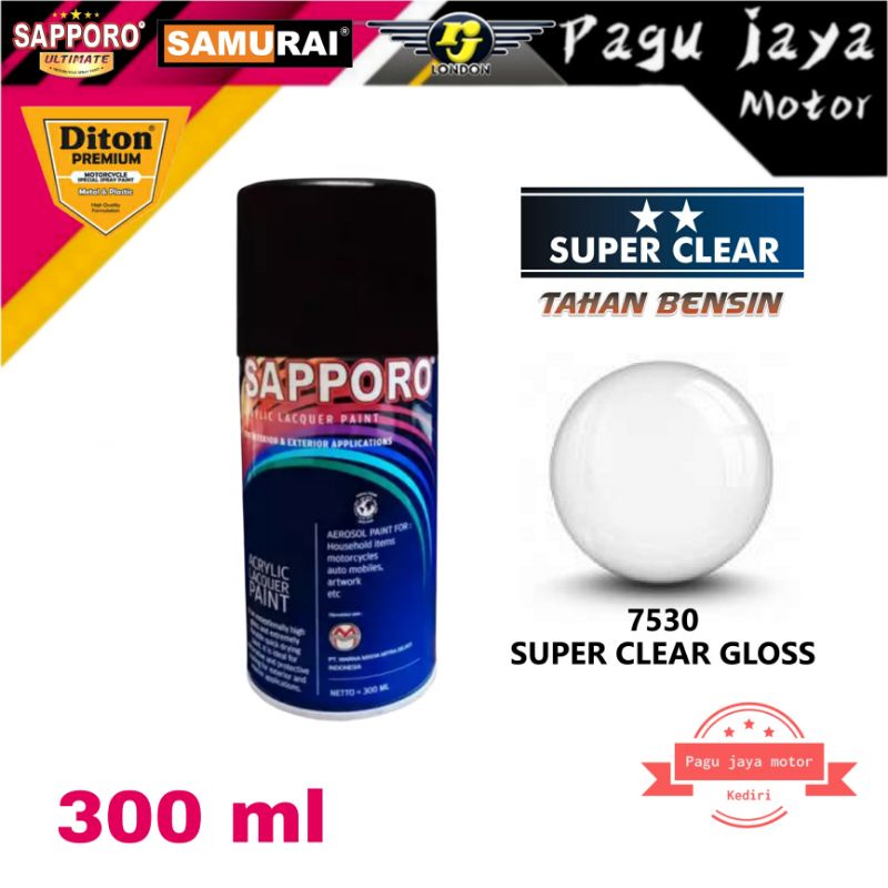 sapporo cat semprot SUPER CLEAR gloss tahan bensin 300ml spray paint