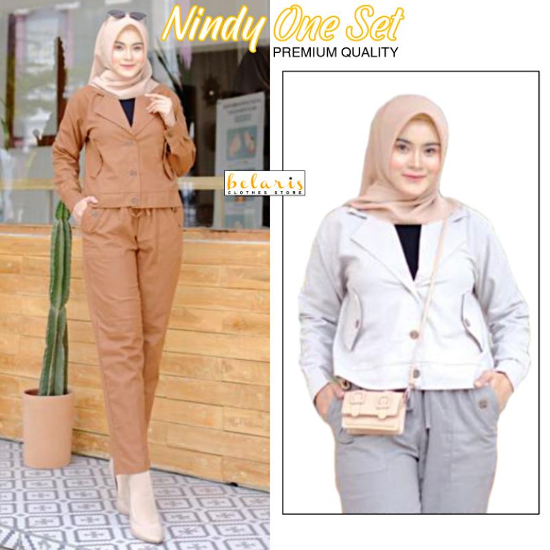 Baju Blazer Celana Wanita One Set Nindy Set Setelan Wanita Setelan Kerja Warna Polos Model Casual