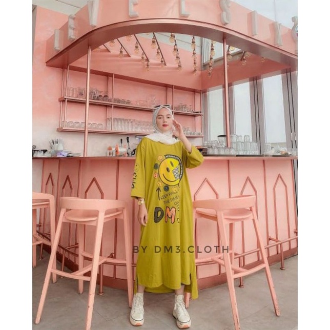 Midi Dress Long Tunik Original DM3 Cloth Bahan Cotton Combed 20s Tebal Terbaru 2022 Terlaris Smile A