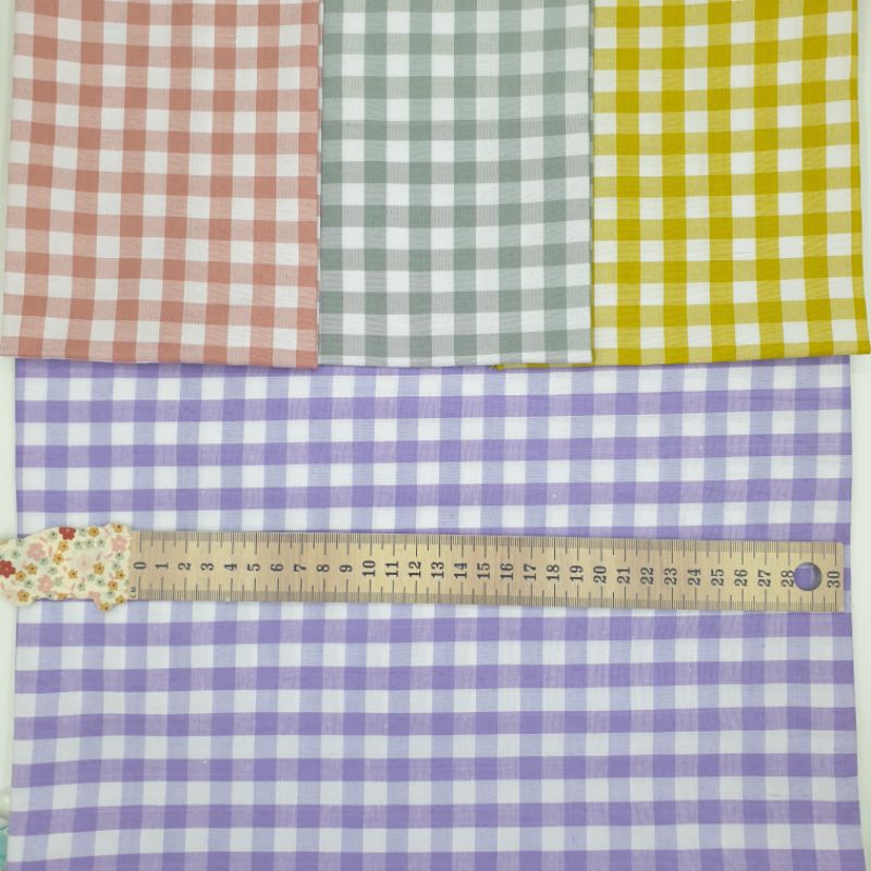 Kain Kotak Kotak Pastel / Kotak 1 cm Kotak Katun Yarndyed Lebar 150cm Per 0.5M