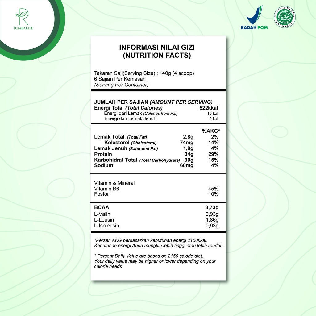 Rimbalife Rimba Mass 2 lbs 900 gr Susu Protein Penambah Berat Badan