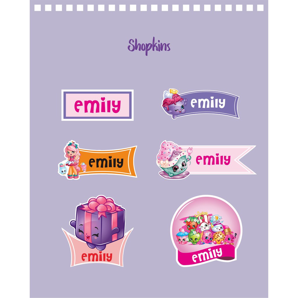 

192pcs Stiker Label Nama Kekinian Tahan Air & Anti Luntur untuk Anak Perempuan Tema Shopkins