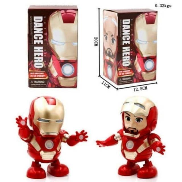 mainan anak dance hero robot goyang musik led tony stark iron man