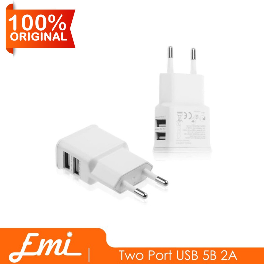 Two Port USB 5V 2A Wall Charger Travel Adapter EU Plug By EMI