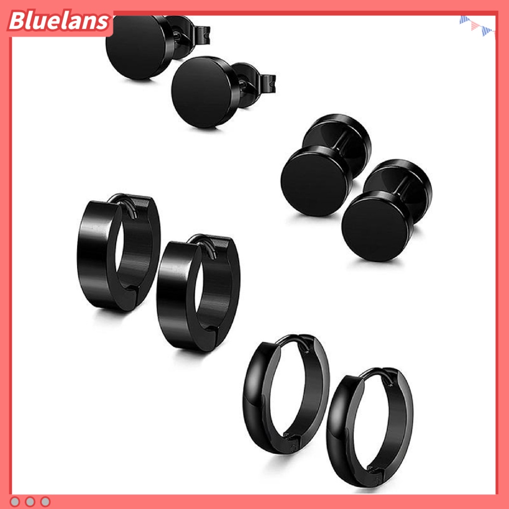 Bluelans 4 Pairs Earrings Set Safe Popular Stainless Steel Stainless Steel Dumbbell Ear Stud for Men