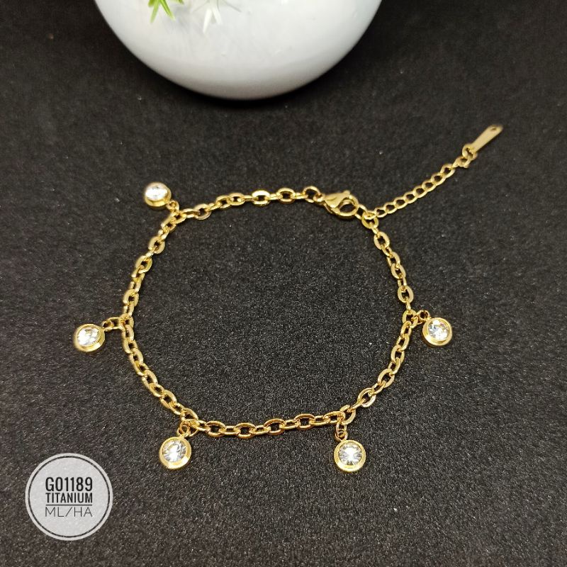 Gelang Titanium Jurai Zircon Gold G01189