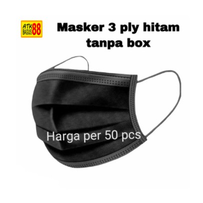 MASKER 3 PLY EARLOOP WARNA (HITAM) TANPA BOX termurah