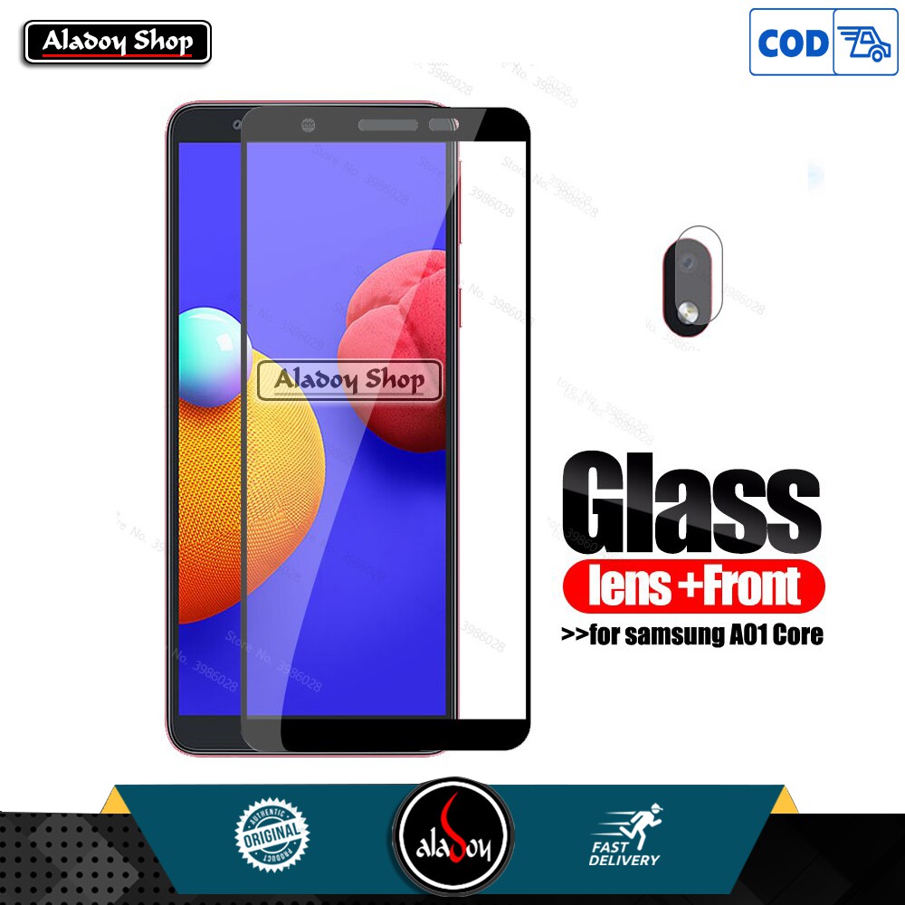 PAKET Tempered Glass Anti Gores Layar SAMSUNG A01 CORE + Tempered Glass Camera Back Lens