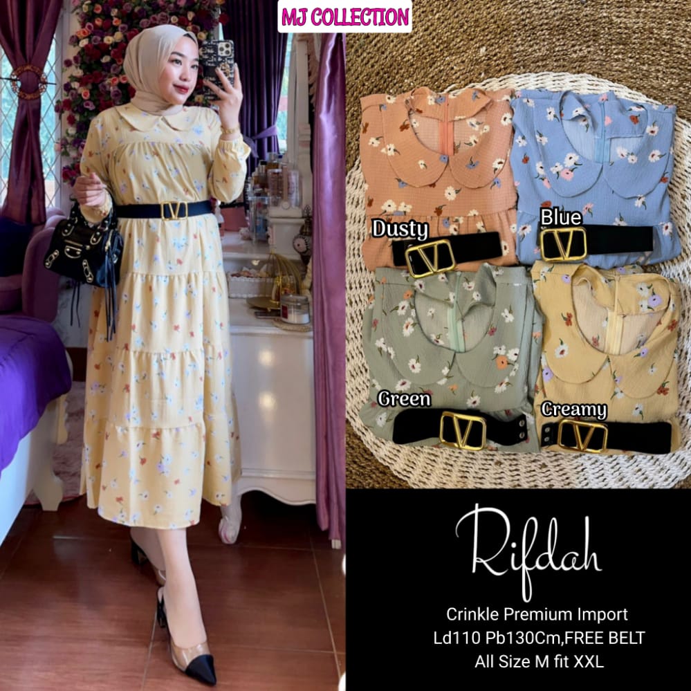 GAMIS/DRESS ALLSIZE FREE BELT ~ BAHAN CRINKLE PREMIUM IMPORT ~ RIFDAH ORIGINAL MJ COLLECTION