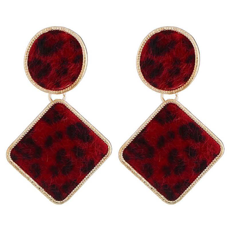 Siy 1 Pasang Anting Tusuk Gantung Wanita Bahan Alloy Desain Geometri Print Leopard Gaya Vintage / Minimalis