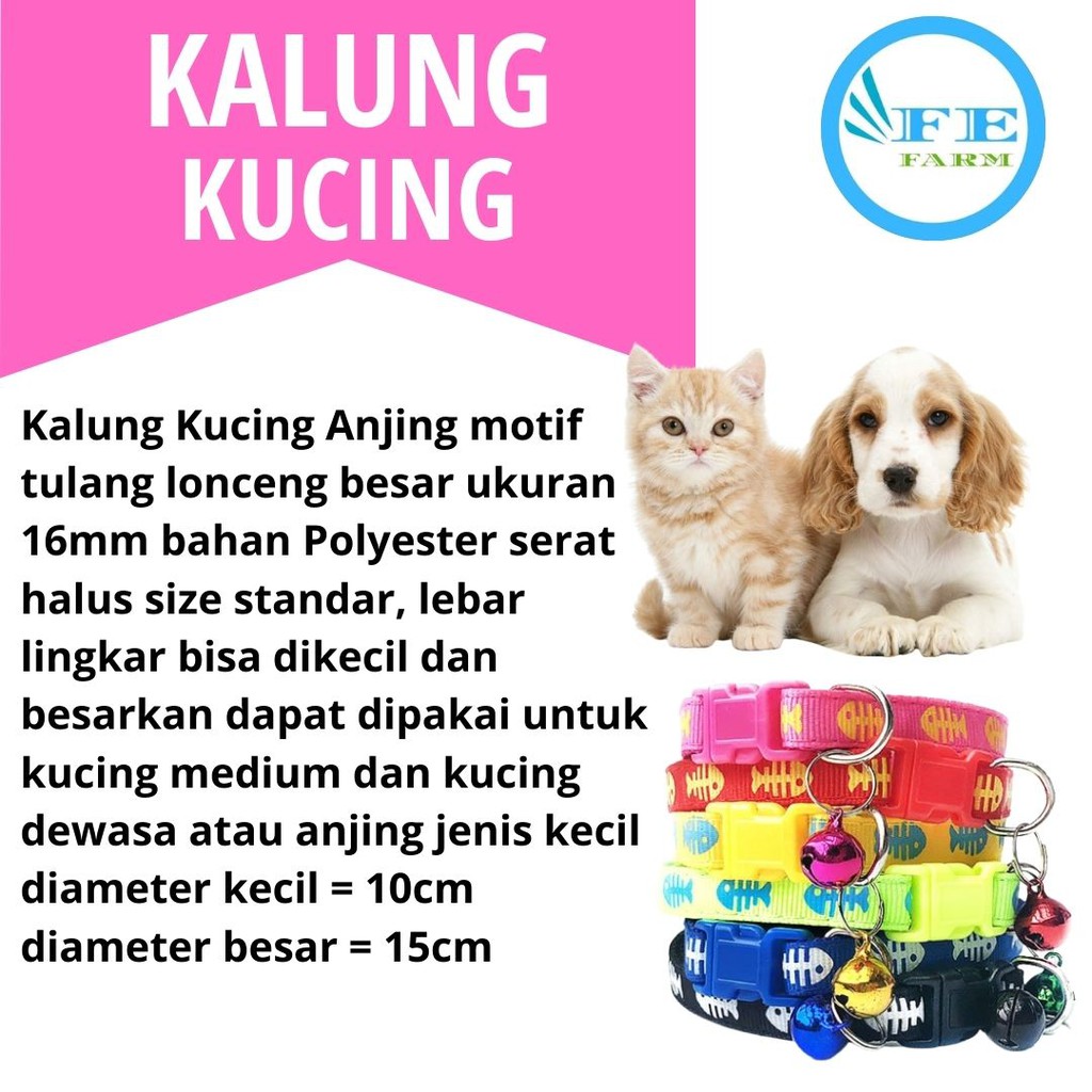 Pet collar Kalung kucing kalung anjing kelinci motif tulang ikan lonceng tali kucing lucu FEFARM