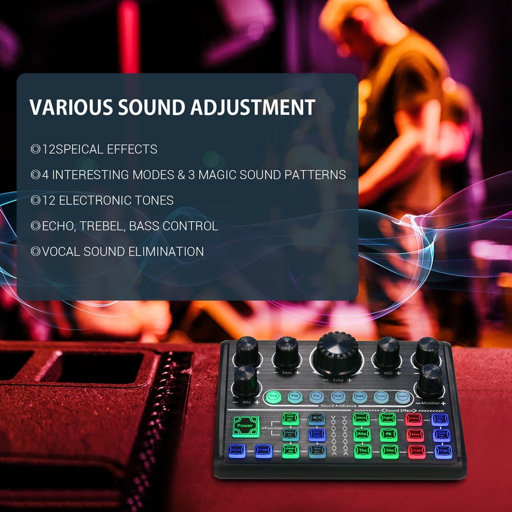 CPAudio Sound Card External Voice Changer Live Boardcast Audio Mixer - P200 - Black