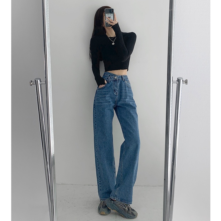 Celana Jeans Wanita Kekinian Loose High Waist Celana Panjang Jeans Kulot Boyfriend Korean Style