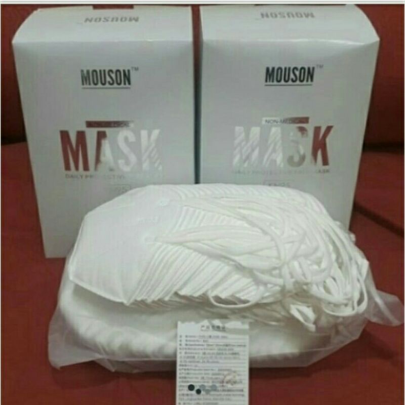Masker KN95 MOUSON Emboss Original 5 Ply isi 50 Pcs - Putih.