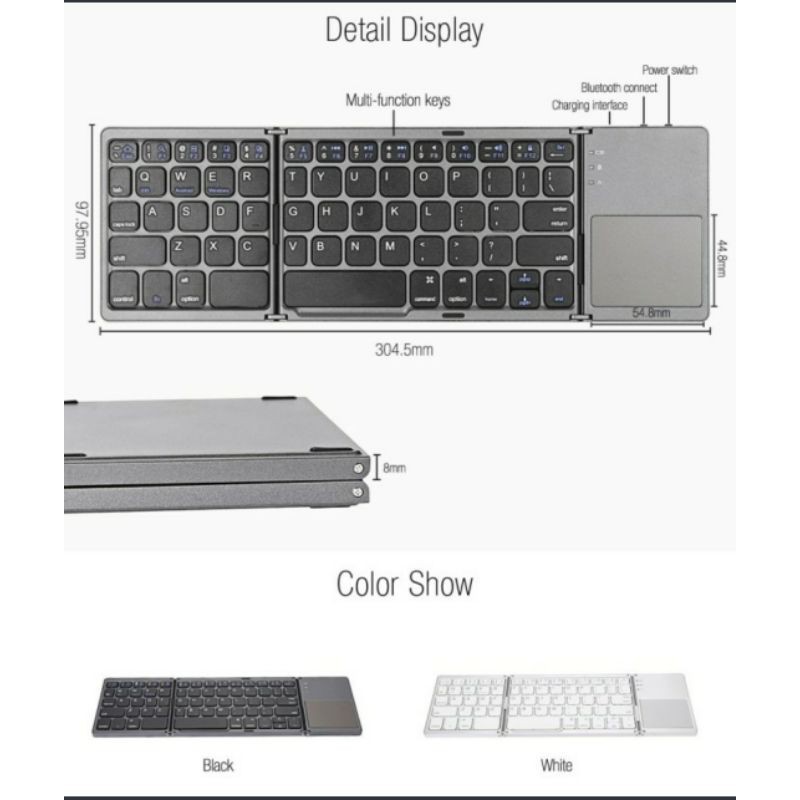 Foldable Wireless bluetooth Keyboard 3 Layers with Touchpad, Keyboard Lipat B033