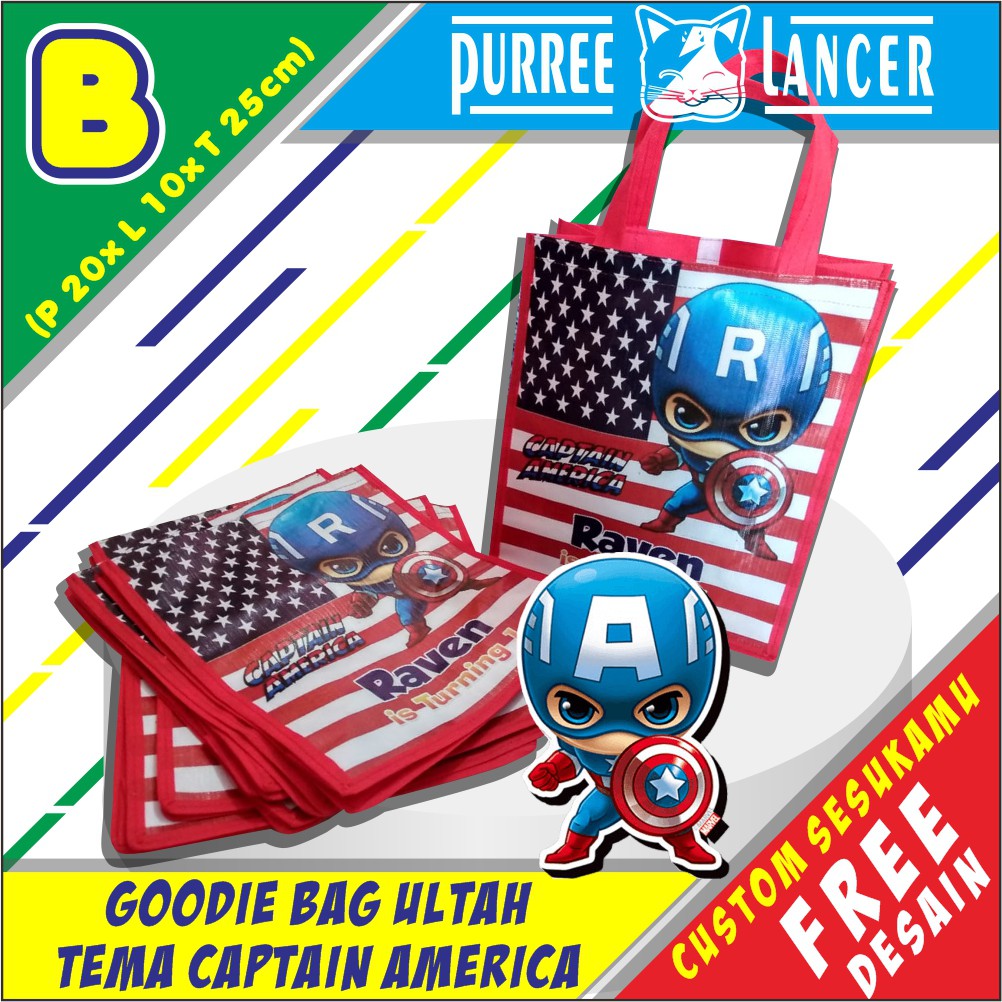 

Promo Tas Pesta Ulang Tahun Captain America / Tas Ultah / Tas Jinjing / Goodiebag Custom Terlaris