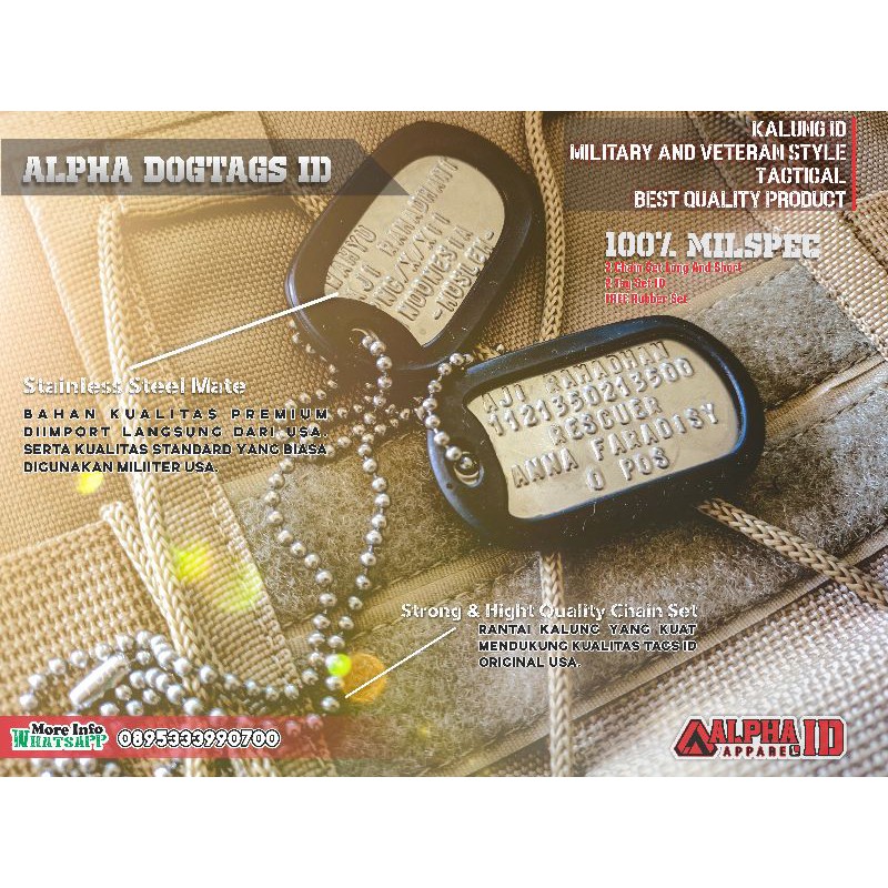 Dog Tag / Kalung Militer / Kalung Identitas / Kalung ID Rescuer [TULISAN BISA REQUEST]