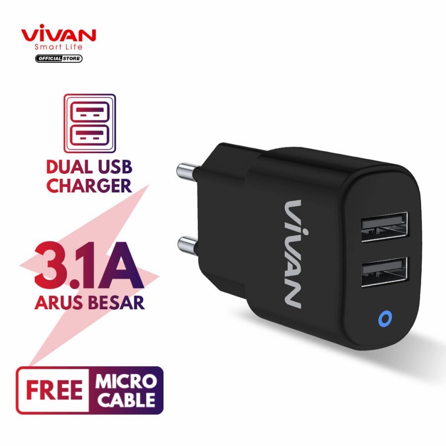Charger Vivan VP01 3.1A Dual Usb
