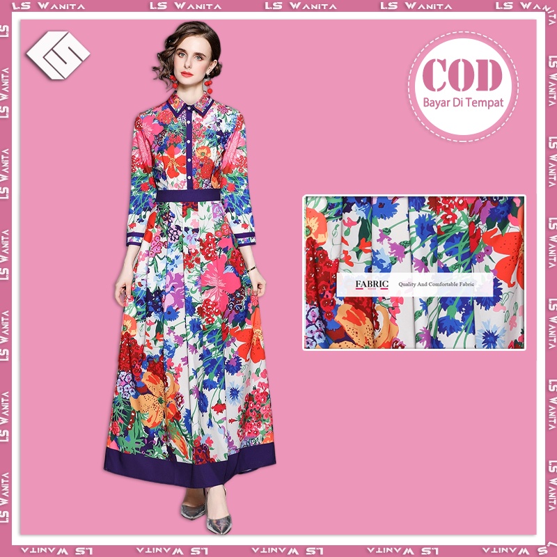 LS Dress Muslim Floral Motif Maxi Terbaru Party Dress