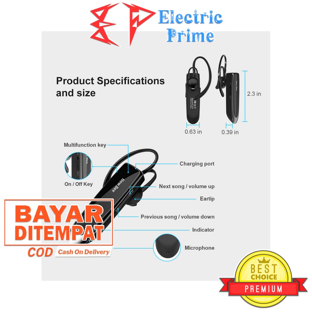 NEW BEE Earphone Bluetooth Headset Headphone Mini Wireless Handsfree Mic With Pouch Noise Cancelling