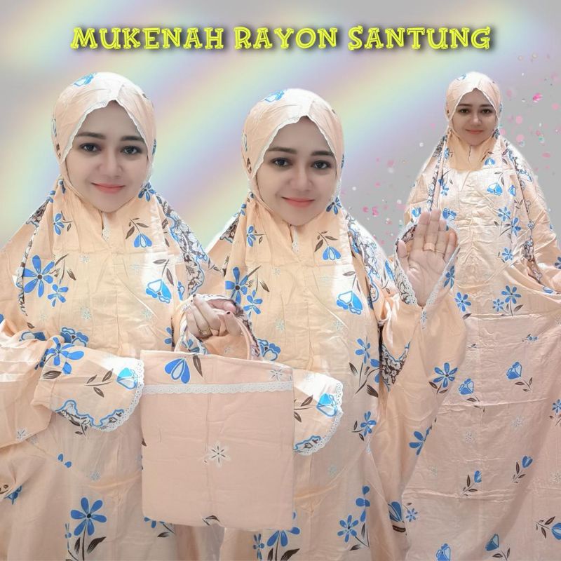 Mukena Terusan Rayon Santung Bali Motif Bunga
