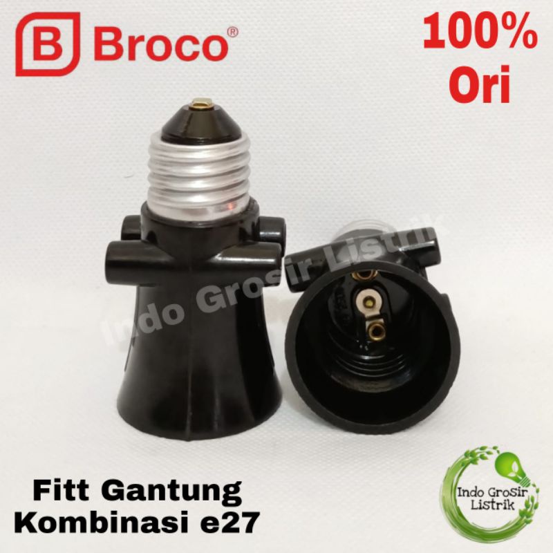Fitting Gantung Kombinasi Broco Rumah Lampu e27 Drat Hitam Fitting Lampu e27 Drat Hitam Broco