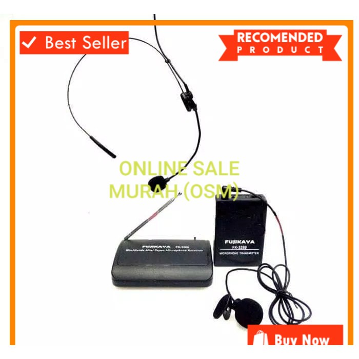 Original fujikaya Mic Wireless Single headset bando mik wireles pro karaoke mikrophone microphone audio sound vokal vocal professional panggung dj studio  ORIGINAL 100% GARANSI 1 TAHUN Microphone Wireless Single.  Mic Wireless FUJIKAYA FK-3399 Headset+Jep