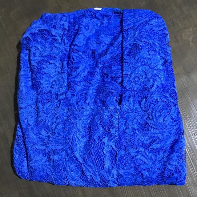 Kebaya bali brokat sofia bed kutu baru tangan panjang-Biru bca/elektrik