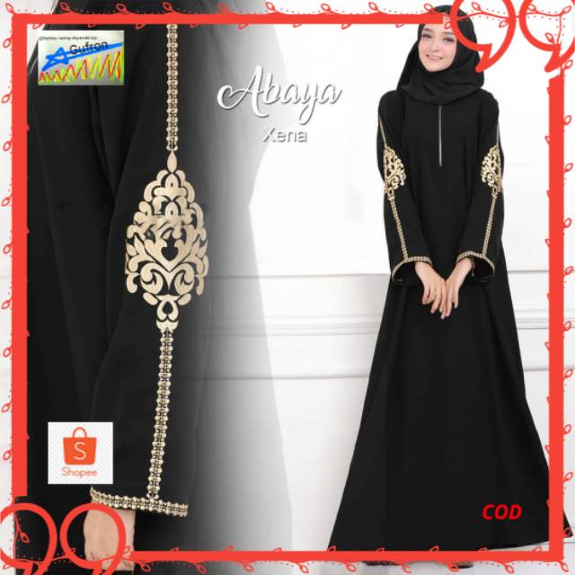 Abaya Gamis Arab Hitam Bordir Xena couple (Busui)