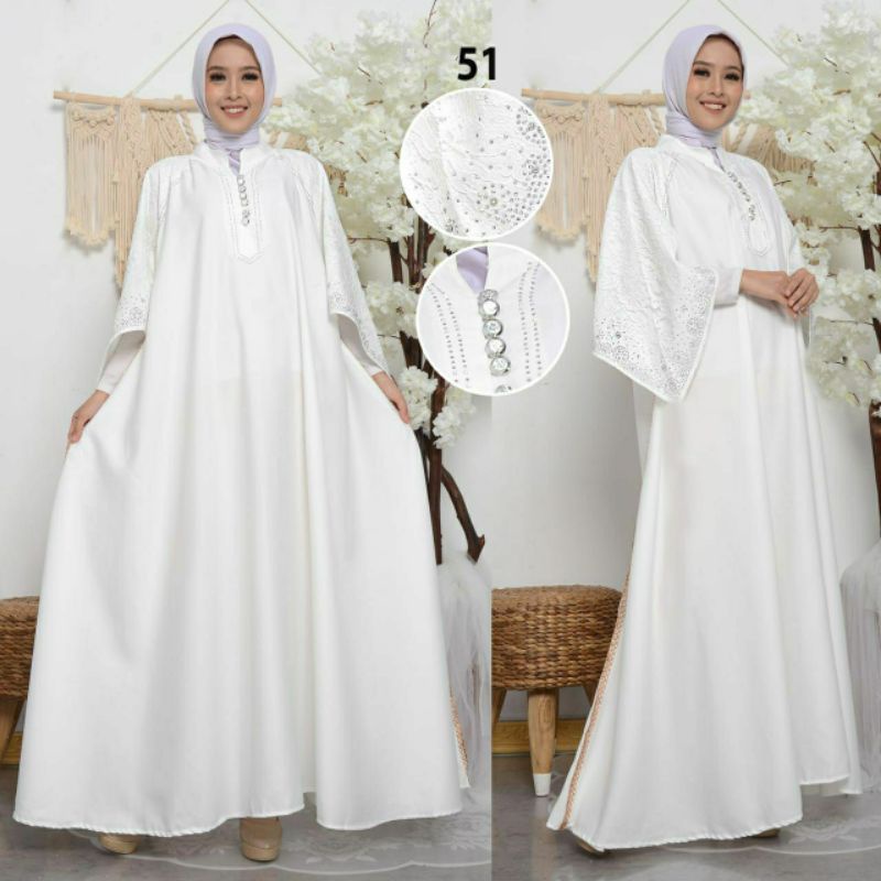 GAMIS (BUSUI) WHITE ALESHA POLOS MOSCREPE KOMBINASI BRUKAT PREMIUM
