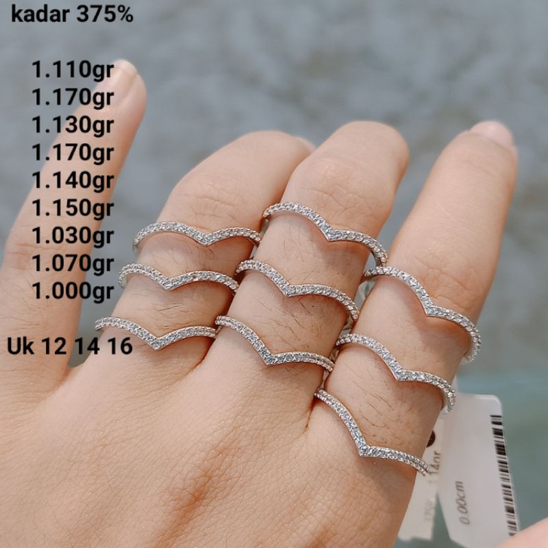 cincin Aurel emas putih kadar 375%