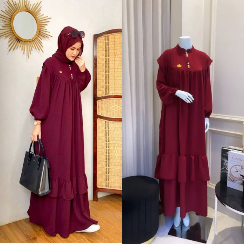 Kalla Gamis Wanita Crinkle Airflow Import Dress Jumbo Lengan Panjang Karet Baju Wanita Kekinian LD 120  cm